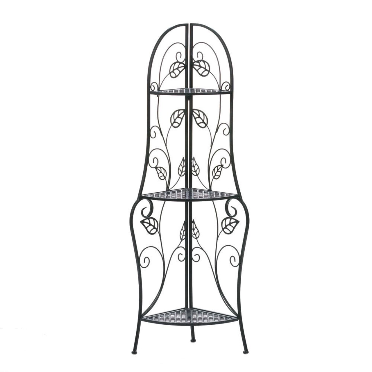 Black Iron 3-Tier Corner Baker’s Rack with Distressed Metal Shelves